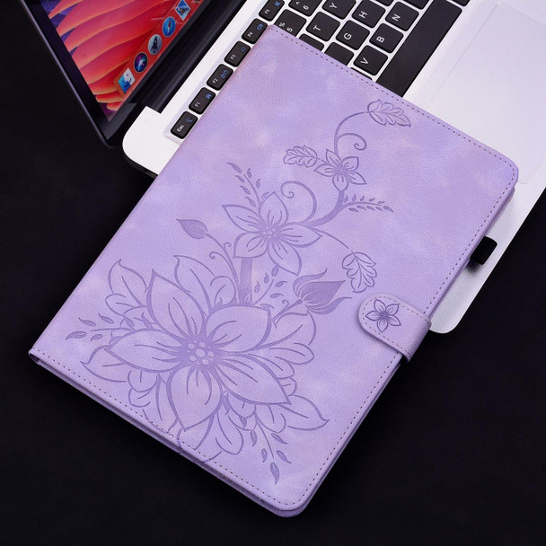 For Lenovo Tab K10 Lily Embossed Leather Tablet Case(Purple)