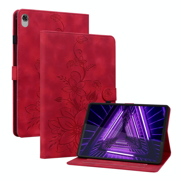 For Lenovo Tab K10 Lily Embossed Leather Tablet Case(Red)