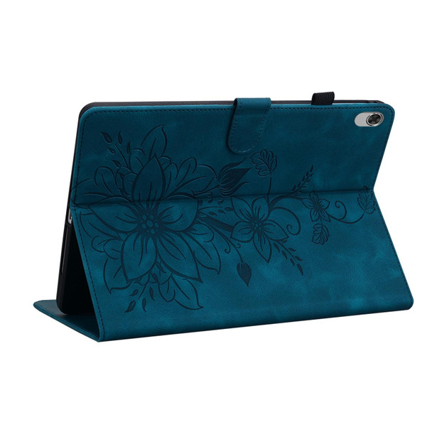 For Lenovo Tab K10 Lily Embossed Leather Tablet Case(Dark Blue)