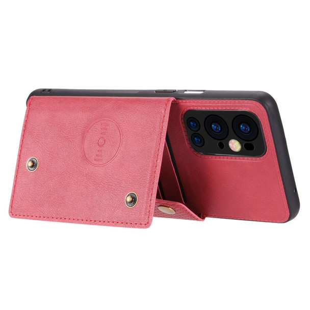 OnePlus 9 Pro Double Buckle PU + TPU Shockproof Magnetic Protective Case with Card Slot & Holder(Red)