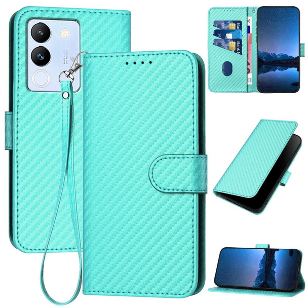 For vivo V29e Global/Y200 5G Global YX0070 Carbon Fiber Buckle Leather Phone Case with Lanyard(Light Blue)