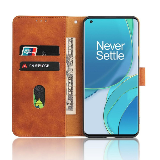 OnePlus 9 Pro Solid Color Skin Feel Magnetic Buckle Horizontal Flip Calf Texture PU Leather Case with Holder & Card Slots & Wallet(Brown)