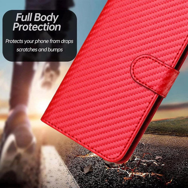 For OPPO A55 5G / A53s 5G YX0070 Carbon Fiber Buckle Leather Phone Case with Lanyard(Red)
