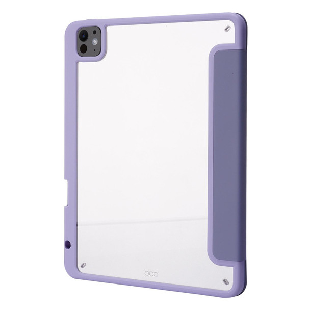 For iPad Pro 11 2024 Deformation Transparent Acrylic Leather Tablet Case(Lavender Grey)