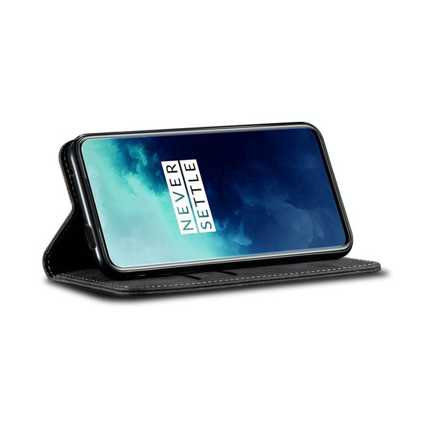 OnePlus 7T Pro Denim Texture Casual Style Horizontal Flip Leather Case with Holder & Card Slots & Wallet(Black)