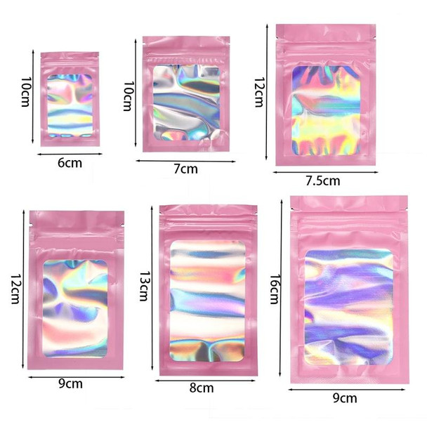 100pcs Laser Shaded Self-Sealing Bag Jewelry Closure Packaging Bags, Size: 9 x 12cm Pink