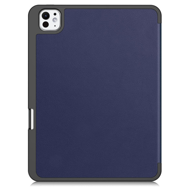 For iPad Pro 11 2024 Custer TPU Pure Color 3-Fold Holder Smart Leather Tablet Case with Pen Tray(Dark Blue)