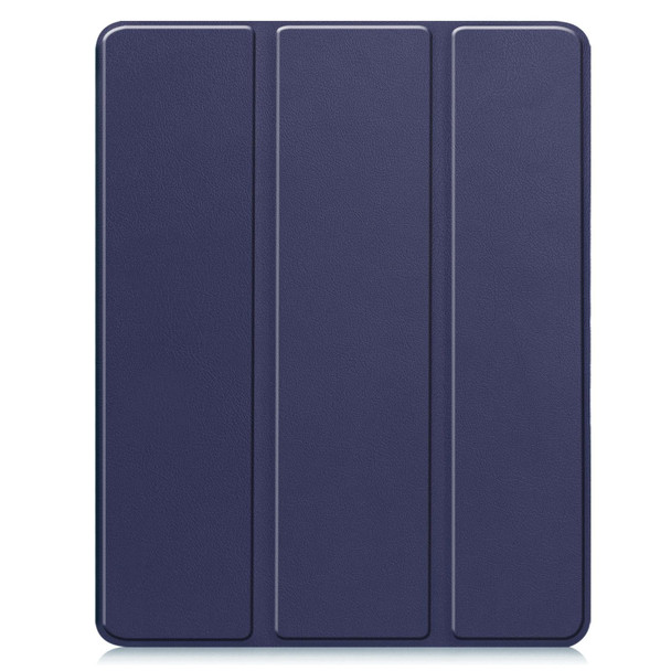 For iPad Pro 13 2024 Custer TPU Pure Color 3-Fold Holder Smart Leather Tablet Case with Pen Tray(Dark Blue)