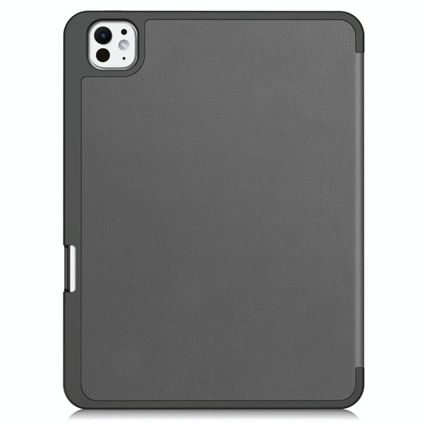For iPad Pro 11 2024 Custer TPU Pure Color 3-Fold Holder Smart Leather Tablet Case with Pen Tray(Grey)