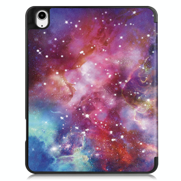 For iPad Air 13 2024 Custer Painted 3-Fold Holder Smart Leather Tablet Case with Pen Tray(Milky Way Nebula)