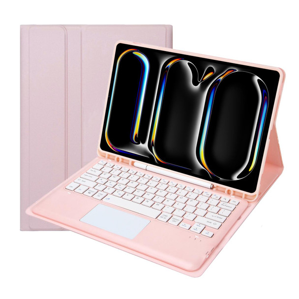 For iPad Pro 13 2024 A14B-A Detachable Ultra-Thin Bluetooth Touch Keyboard Leather Tablet Case with Pen Slot(Pink)