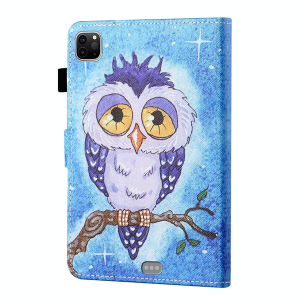 For iPad Pro 11 2024 Coloured Drawing Stitching Smart Leather Tablet Case(Blue Owl)