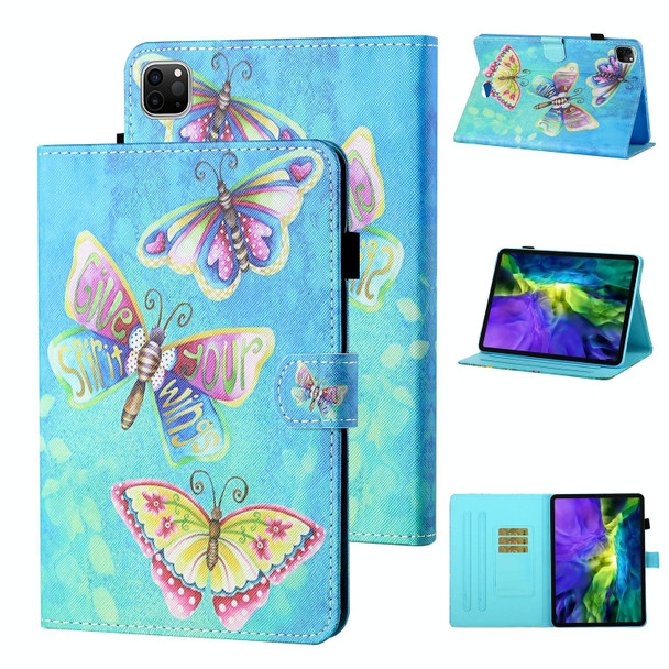 For iPad Pro 11 2024 Coloured Drawing Stitching Smart Leather Tablet Case(Colorful Butterflies)