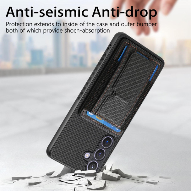 For Samsung Galaxy S23+ 5G Carbon Fiber Fold Stand Elastic Card Bag Phone Case(Black)