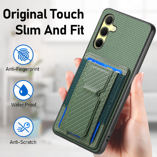 For Samsung Galaxy A54 5G Carbon Fiber Fold Stand Elastic Card Bag Phone Case(Green)
