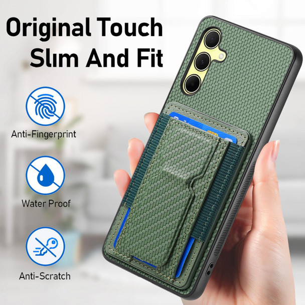 For Samsung Galaxy A54 5G Carbon Fiber Fold Stand Elastic Card Bag ...