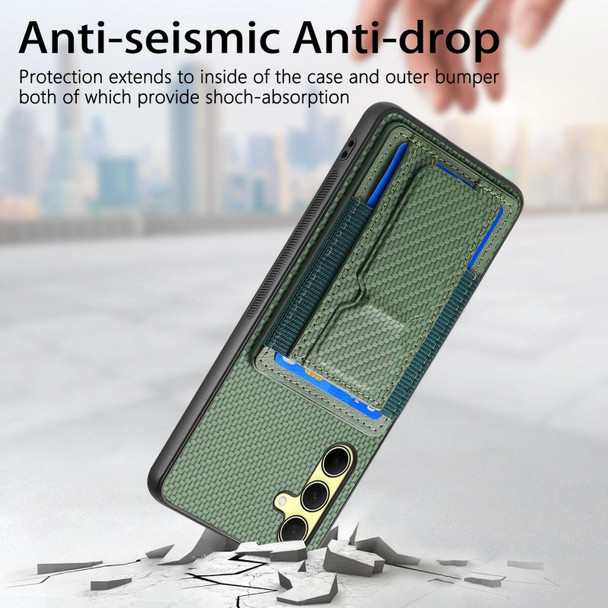 For Samsung Galaxy A54 5G Carbon Fiber Fold Stand Elastic Card Bag Phone Case(Green)