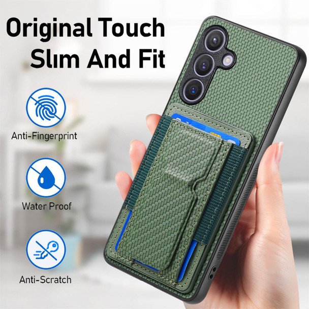 For Samsung Galaxy S23+ 5G Carbon Fiber Fold Stand Elastic Card Bag Phone Case(Green)
