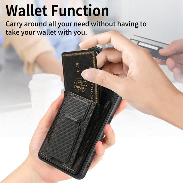 For Samsung Galaxy S23 5G Carbon Fiber Fold Stand Elastic Card Bag Phone Case(Black)