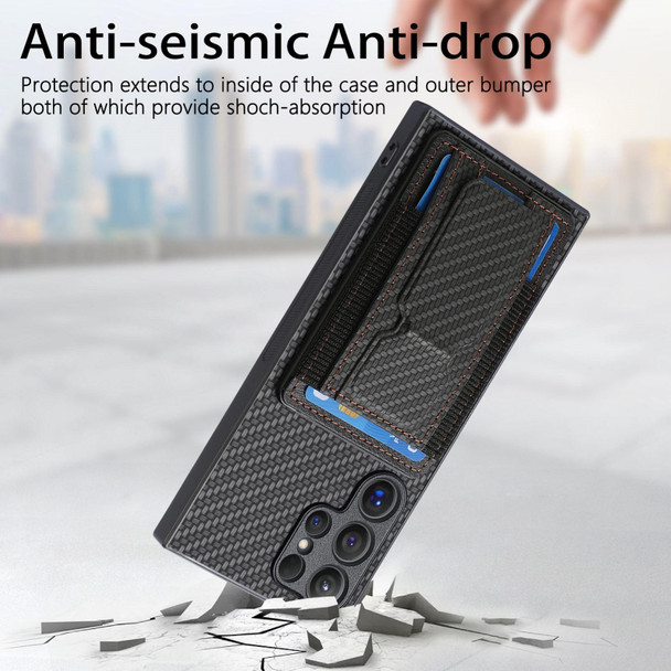 For Samsung Galaxy S24 Ultra 5G Carbon Fiber Fold Stand Elastic Card Bag Phone Case(Black)