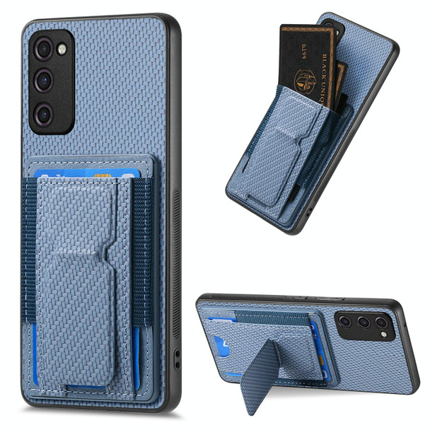 For Samsung Galaxy S23 FE 5G Carbon Fiber Fold Stand Elastic Card Bag Phone Case(Blue)