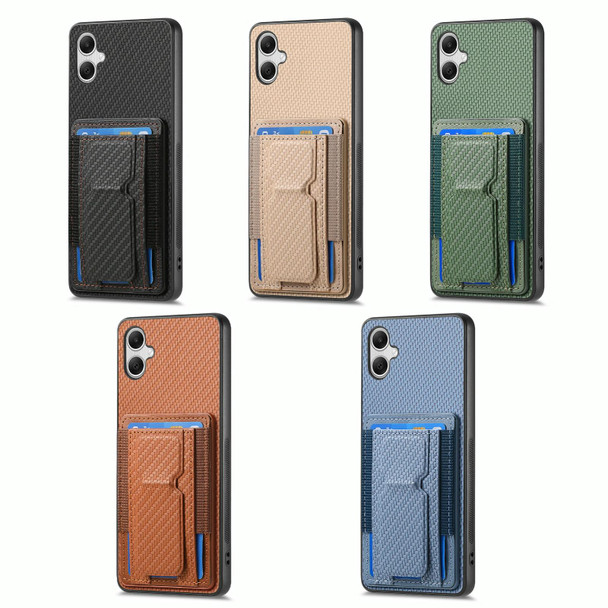 For Samsung Galaxy S24 5G Carbon Fiber Fold Stand Elastic Card Bag Phone Case(Green)