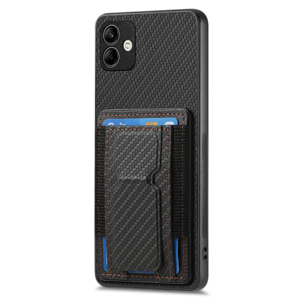 For Samsung Galaxy A04 4G Carbon Fiber Fold Stand Elastic Card Bag Phone Case(Black)