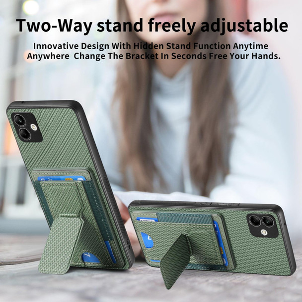 For Samsung Galaxy M32 4G Carbon Fiber Fold Stand Elastic Card Bag Phone Case(Green)