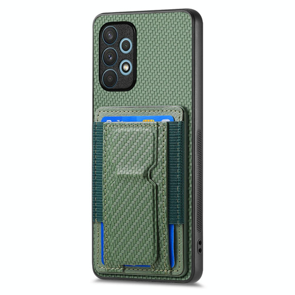 For Samsung Galaxy A32 4G Carbon Fiber Fold Stand Elastic Card Bag Phone Case(Green)