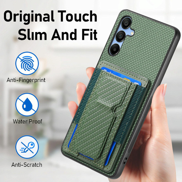 For Samsung Galaxy A14 4G/5G Carbon Fiber Fold Stand Elastic Card Bag Phone Case(Green)