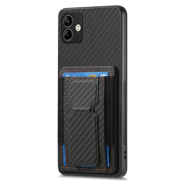 For Samsung Galaxy A22 5G Carbon Fiber Fold Stand Elastic Card Bag Phone Case(Black)