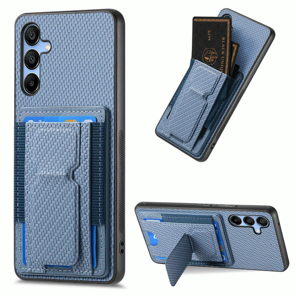 For Samsung Galaxy A13 4G Carbon Fiber Fold Stand Elastic Card Bag Phone Case(Blue)