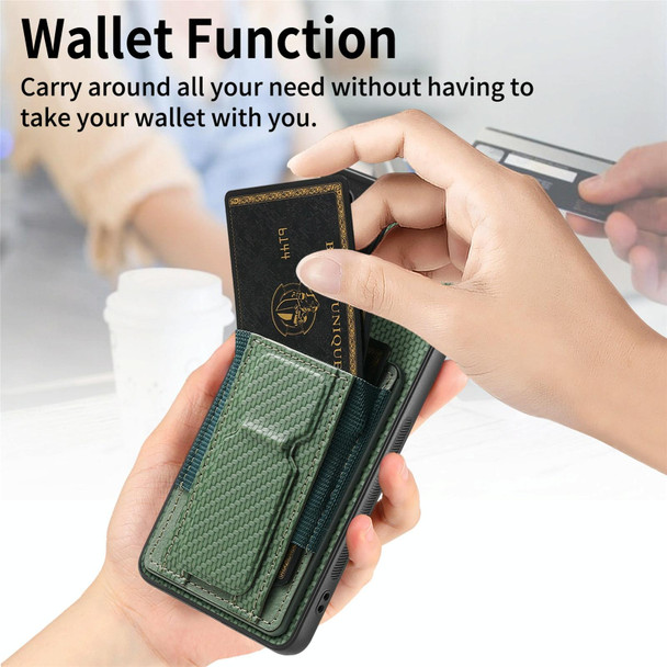 For Samsung Galaxy S21+ 5G Carbon Fiber Fold Stand Elastic Card Bag Phone Case(Green)