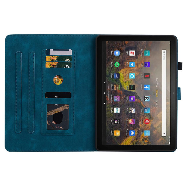 For Amazon Fire HD10 / HD10 Plus 2021 Lily Embossed Leather Smart Tablet Case(Dark Blue)