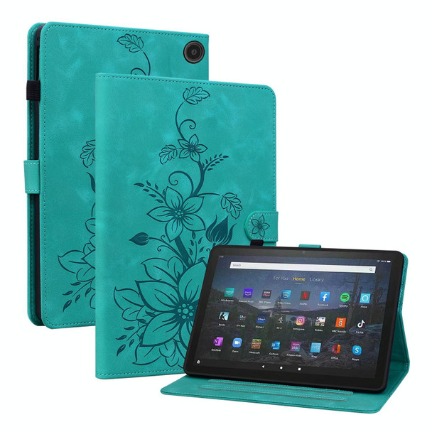 For Amazon Fire Max 11 Lily Embossed Leather Tablet Case(Green)