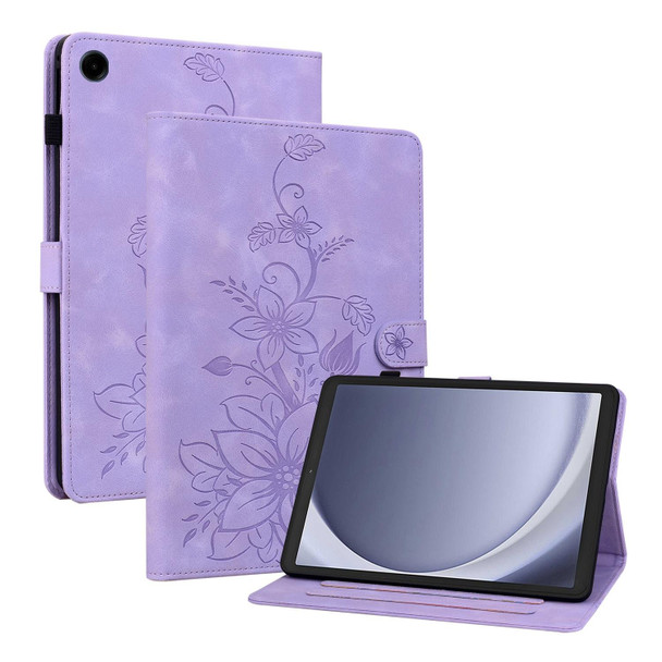 For Samsung Galaxy Tab A9 Lily Embossed Leather Tablet Case(Purple)