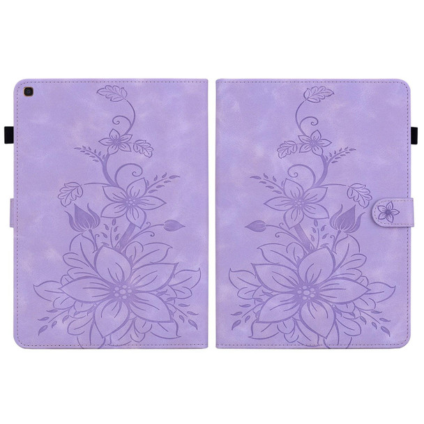 For Samsung Galaxy Tab A 10.1 2019 Lily Embossed Leather Tablet Case(Purple)