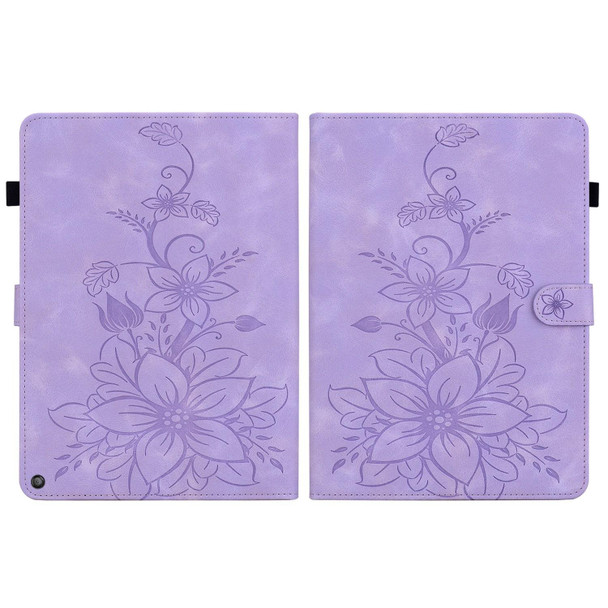 For Amazon Fire HD10 / HD10 Plus 2021 Lily Embossed Leather Smart Tablet Case(Purple)