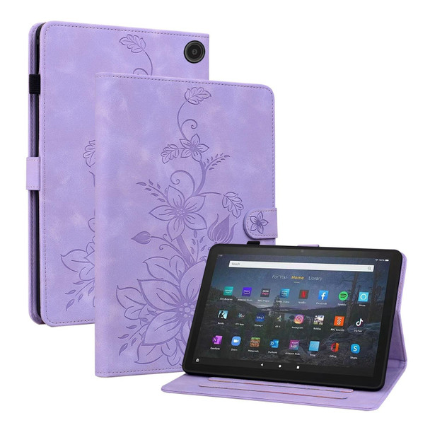 For Amazon Fire Max 11 Lily Embossed Leather Tablet Case(Purple)