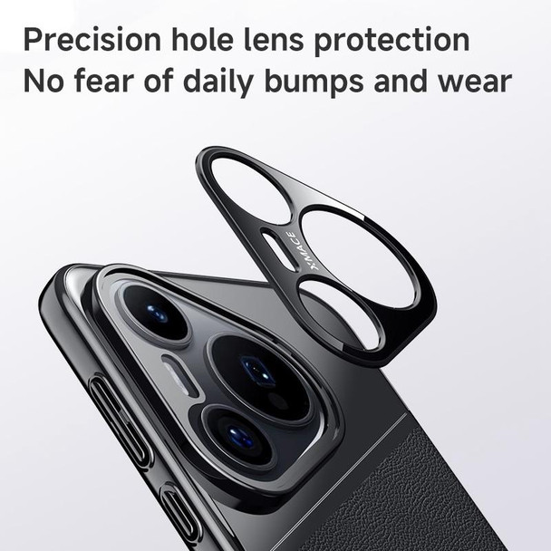 For Huawei Pura 70 Pro / Pura 70 Pro+ Plain Leather Electroplated PC Frame Phone Case(Black)