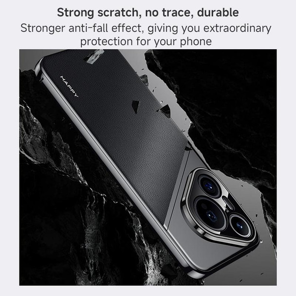 For Huawei Pura 70 Pro / Pura 70 Pro+ Plain Leather Electroplated PC Frame Phone Case(Black)