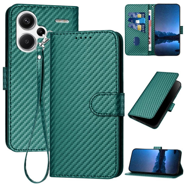 For Xiaomi Redmi Note 13 Pro+ YX0070 Carbon Fiber Buckle Leather Phone Case with Lanyard(Dark Green)