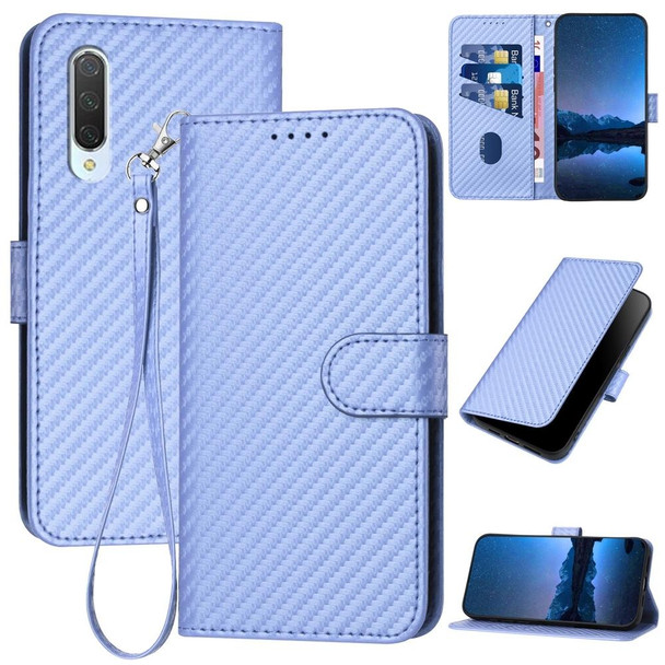 For Xiaomi Mi CC9 YX0070 Carbon Fiber Buckle Leather Phone Case with Lanyard(Light Purple)