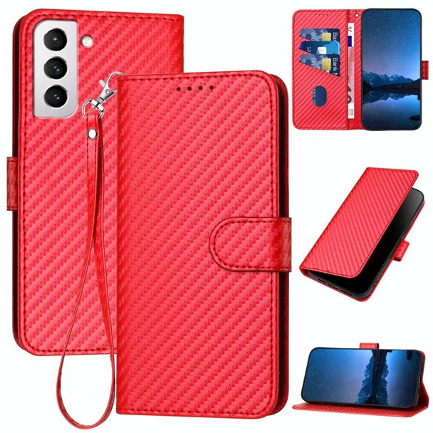 For Samsung Galaxy S21+ 5G YX0070 Carbon Fiber Buckle Leather Phone Case with Lanyard(Red)