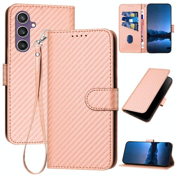 For Samsung Galaxy S23 FE 5G YX0070 Carbon Fiber Buckle Leather Phone Case with Lanyard(Pink)