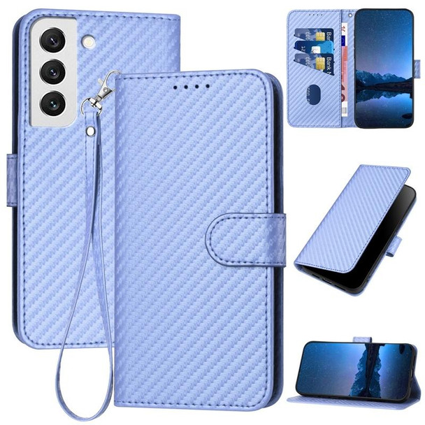 For Samsung Galaxy S22 5G YX0070 Carbon Fiber Buckle Leather Phone Case with Lanyard(Light Purple)