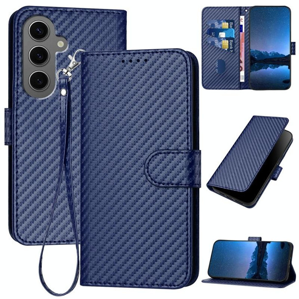 For Samsung Galaxy S24+ 5G YX0070 Carbon Fiber Buckle Leather Phone Case with Lanyard(Royal Blue)