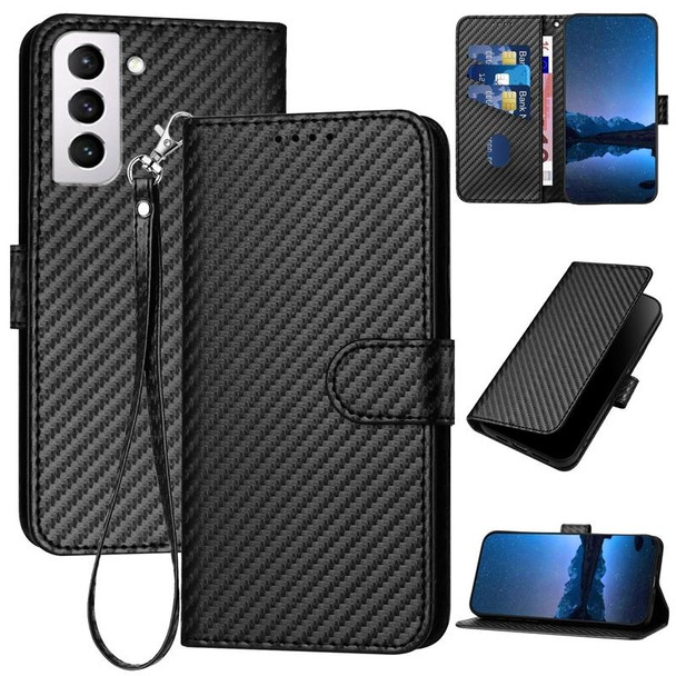 For Samsung Galaxy S21+ 5G YX0070 Carbon Fiber Buckle Leather Phone Case with Lanyard(Black)