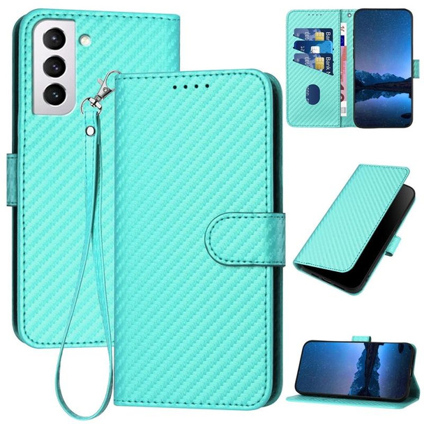 For Samsung Galaxy S21 FE 5G YX0070 Carbon Fiber Buckle Leather Phone Case with Lanyard(Light Blue)