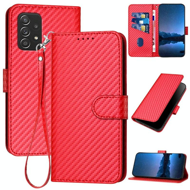 For Samsung Galaxy A52 4G / 5G YX0070 Carbon Fiber Buckle Leather Phone Case with Lanyard(Red)